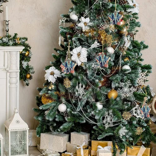 Vista 8 de Árbol de Navidad colgante de cerámica con lazo dorado, plumas de pavo real, elefante, adornos de cerámica para el hogar, manualidades