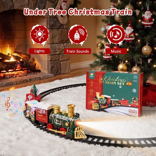 Vista 5 de Luxspire Juego de tren de Navidad, tren de árbol de Navidad con trineo