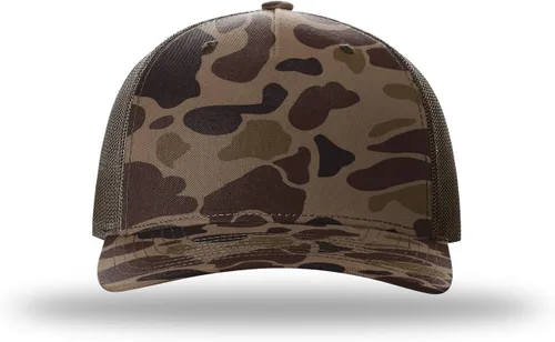 Vista 2 de Richardson 112 - Gorra de camionero de 5 paneles de alta calidad, ajustable, gorra Richardson en blanco estructurada Bark Duck Camo / Marrón