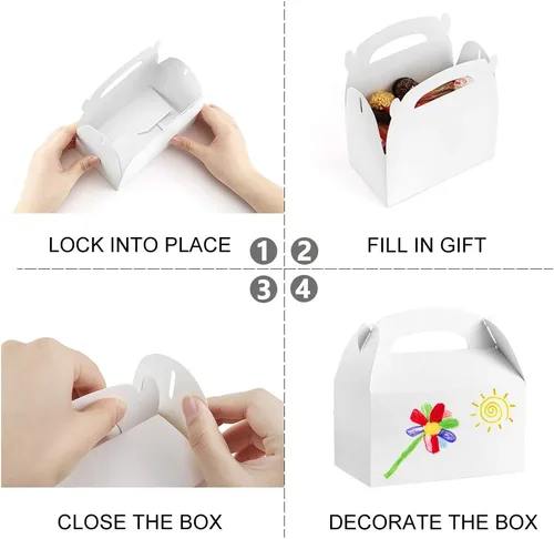 Vista 4 de ValBox Paquete de 30 cajas de regalo de papel blanco a dos aguas, caja de regalo para fiestas de cumpleaños de niños, boda, baby shower, 6.2 x 3.5 x