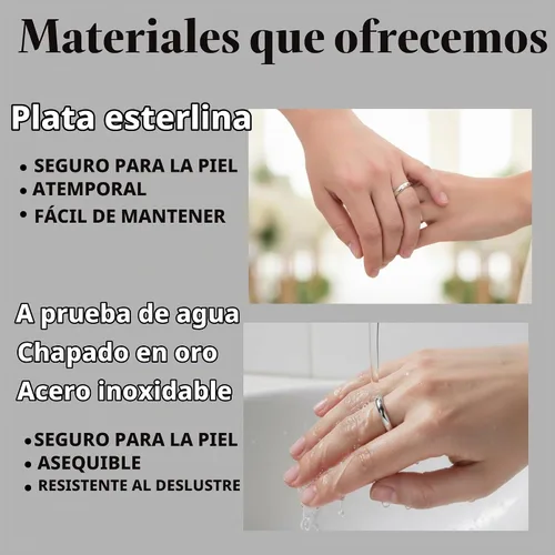Vista 2 de BORUO Anillo de plata esterlina 925 Anillos apilables impermeables bañados en oro de 14K Alianza de boda de cúpula lisa, resistente al deslustre