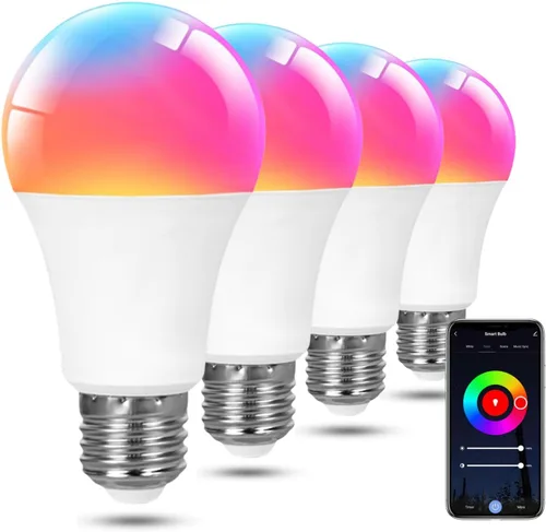 Vista 10 de Bombilla inteligente A19, 9 W, 900 lúmenes, RGB+CCT, 16 millones de colores vibrantes para bricolaje, sincronización de música a través de Tuya
