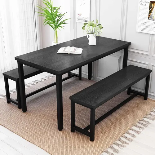 Vista 2 de Recaceik - Juego de mesa de comedor para 4, juego de mesa de cocina con 2 bancos de cena, mesa de desayuno de granja para apartamento de espacio