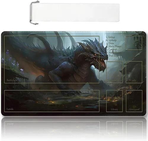 Vista 47 de DAUXID Tapete de Juego MTG Cosido Premium con Zonas y Respaldo de Goma Antideslizante, Tapete de Juego TCG para MTG y Otros Juegos de Cartas, Diseño