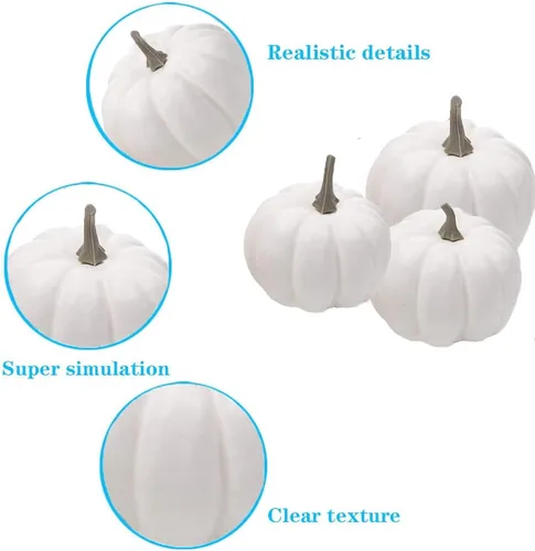 Vista 3 de WESAPPINC Calabazas artificiales, 12 piezas de calabazas falsas blancas, calabazas surtidas, grandes calabazas de imitación de cosecha