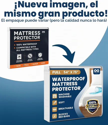 Vista 10 de Everlasting Comfort Protector de colchón de tamaño matrimonial de alta calidad, impermeable e hipoalergénico, diseño silencioso, funda lavable
