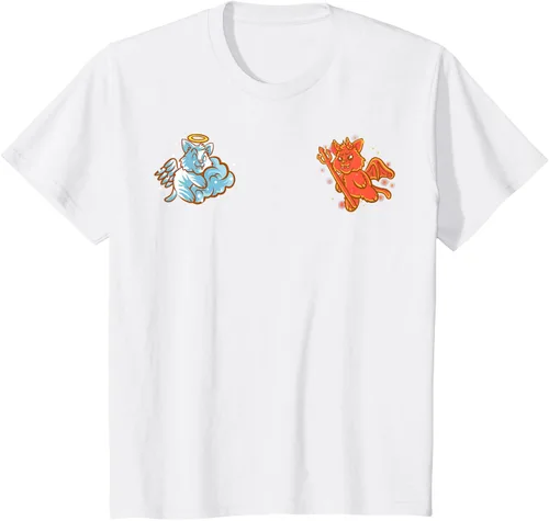 Vista 72 de Camiseta de gato ángel y diablo sentado en tu hombro Nerd Kitten, Negro