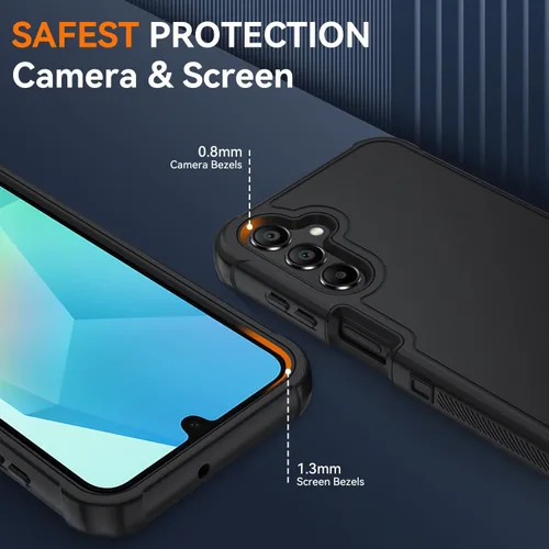 Vista 6 de Funda para Samsung Galaxy A16 5G: Cubierta de Teléfono a Prueba de Golpes de 3 Capas con Protector de Pantalla HD, Protección Híbrida Protectiva