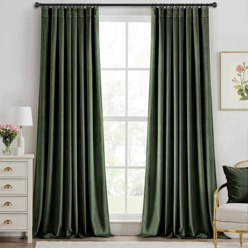 Vista 29 de ANRODUO Cortinas de terciopelo beige de 45 pulgadas de largo, opacas con aislamiento térmico insonorizado, cortinas de privacidad para oscurecer