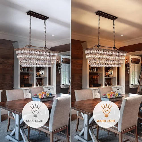 Vista 7 de Wellmet Candelabro de cristal para comedor, lámpara de techo rectangular de cristal de bronce antiguo de 30 pulgadas, 4 luces, iluminación de isla