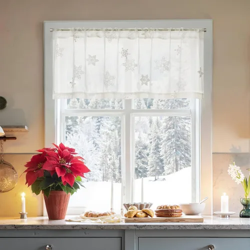 Vista 6 de jinchan Cenefa de cortinas de Navidad transparentes de copo de nieve de 18 pulgadas de largo, decoraciones de Navidad, tratamiento de ventana