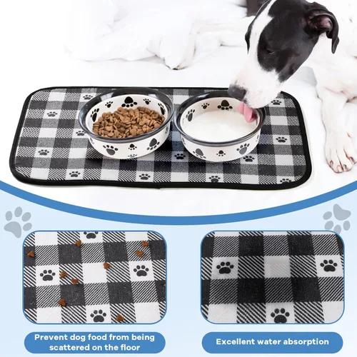 Vista 4 de Tapetes de comida para perros, tapetes para tazón de mascotas, súper absorbentes y secas, evitan derrames, diseño antideslizante, fáciles de lavar