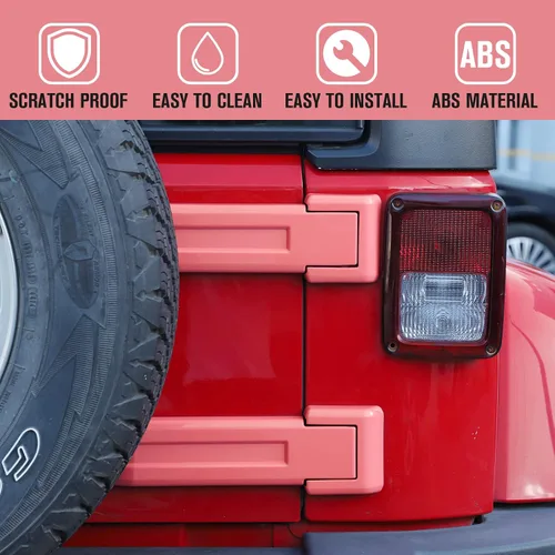 Vista 4 de Cubiertas de bisagras de compuerta trasera, accesorios de moldura para Jeep Wrangler JK JKU y Unlimited 2007-2018 (Rosa)