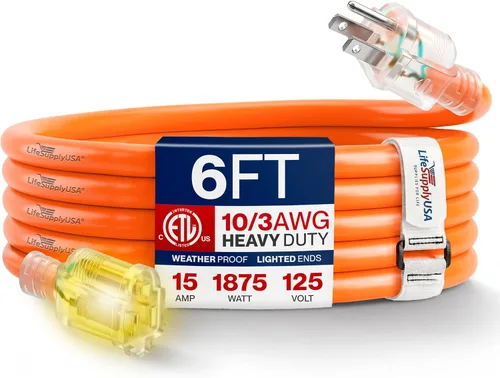 Vista 76 de Cable de extensión de 3 pies para exteriores/interiores, calibre 10/3, ultra resistente, SJTW, resistente al agua, certificación ETL, cable