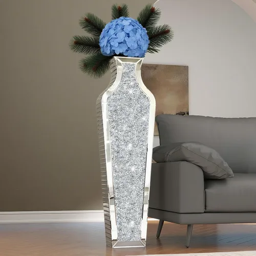 Vista 15 de SHYFOY Jarrón de piso con espejo de diamante triturado azul para sala