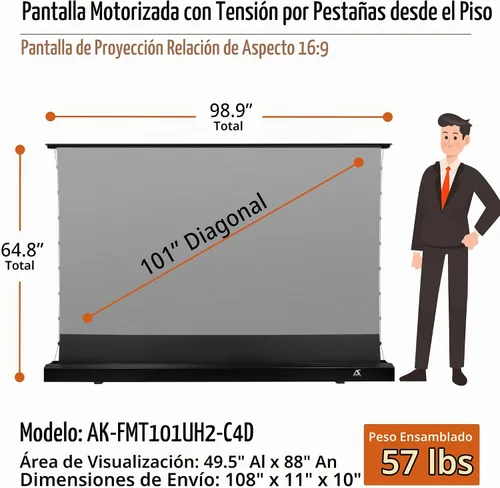 Vista 5 de Akia Screens AK-FMT101UH2-C4D-X - Pantalla de proyector de suelo de 101 pulgadas motorizada con control remoto, pantalla de proyector ALR que