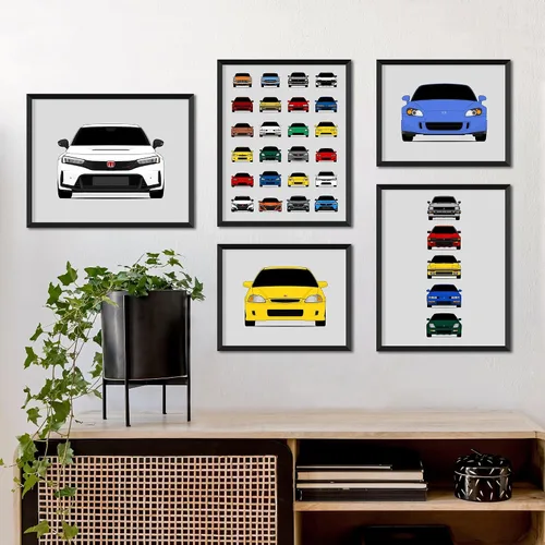 Vista 5 de Custom Car Posters Handmade Poster compatible with Honda Civic Coupe (2000-2005) 7th Generation Print Wall Art Décor EX HX LX (EM EP ES EU) - 8x10
