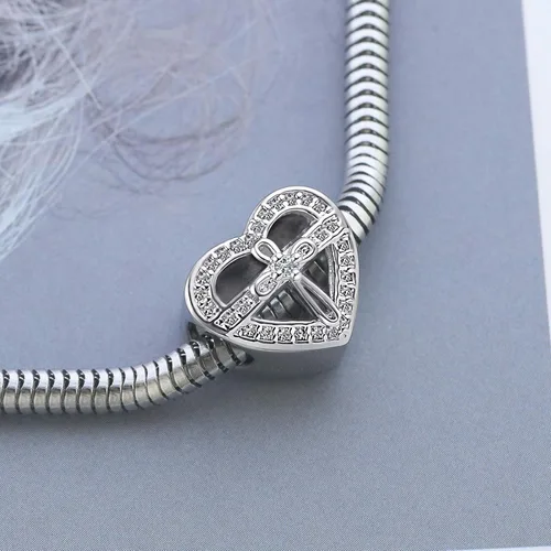 Vista 4 de Abalorios de corazón con cruz de cristal religioso, citas bíblicas inspiradoras, cuentas compatibles con pulseras Pandora