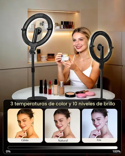 Vista 5 de NiceVeedi Anillo de luz magnético de escritorio de 10.2 pulgadas con soporte, anillo de luz de escritorio recargable de 5000 mAh para teléfono, luz