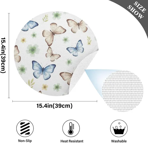 Vista 4 de Watercolor Butterflies Blue Place Mats, Non Slip Washable Plate Mat for Kitchen Table one sizex1