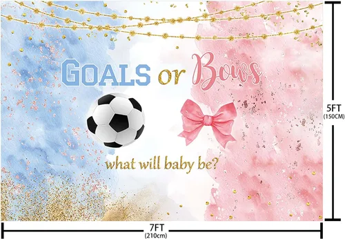 Vista 4 de MEHOFOND Fondo de fútbol de 7 x 5 pies para revelación de género, goles o lazos, decoraciones de fiesta de baby shower de fútbol, pancarta de niño