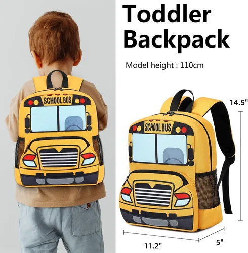 Vista 2 de Mochila para niños pequeños, preescolar, autobús, bolsa de libros 3D para jardín de infantes con lonchera aislante