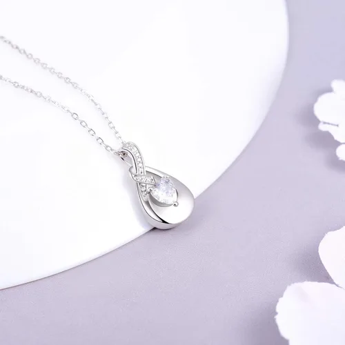 Vista 3 de BEILIN Collares con colgante de urna de plata de ley 925 para cenizas, circonita cúbica, lágrima, recuerdo, cremación, joyería para mujeres, regalos