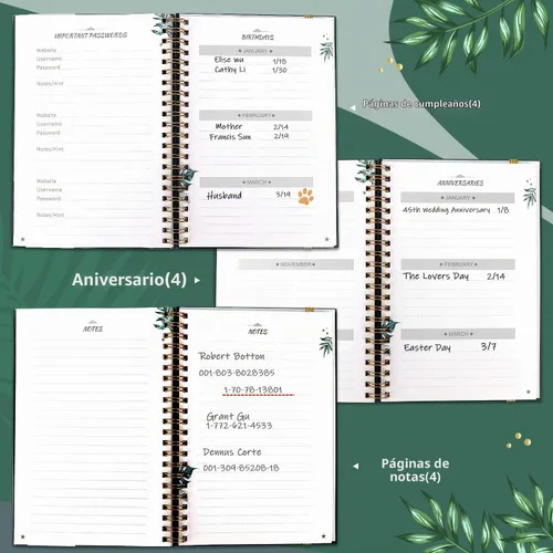 Vista 5 de JUBTIC Libreta de direcciones de tapa dura con pestañas alfabéticas, libreta de direcciones encuadernada en espiral con páginas rellenables, libreta