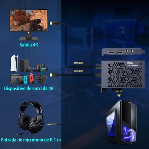 Vista 4 de Tarjeta de captura de juegos, grabación HDMI PCI-E 4K 30fps
