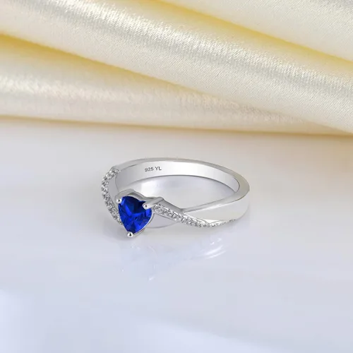 Vista 5 de YL Anillos de compromiso de plata de ley 925 con corte de corazón, 0.197 in, piedra natal 5 A, anillo infinito para mujer, Metal