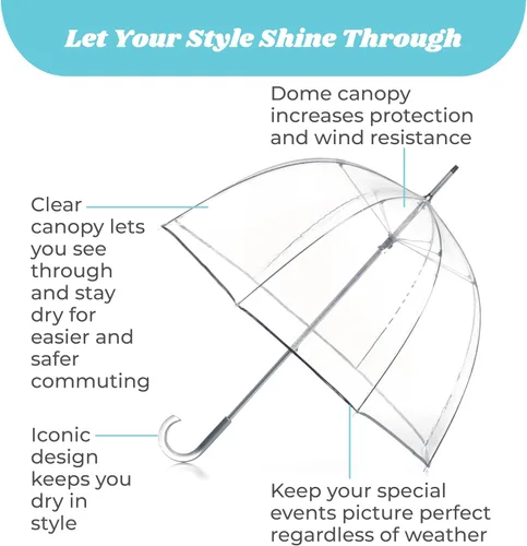 Vista 2 de Totes Adult Clear Bubble Umbrella with Dome Canopy and Lightweight Wind and Rain Protection