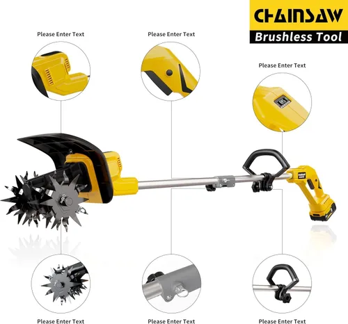 Vista 6 de Cultivador sin cable compatible con batería Dewalt 20V (solo herramienta), cultivador de jardín eléctrico con 360 RPM, ancho de labrado de 9