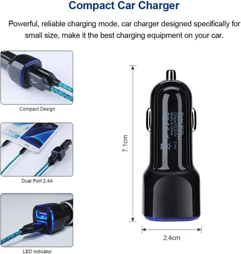 Vista 5 de Cargador de coche USB dual con cable USB C de carga rápida compatible con Moto G Power, G Stylus, G Fast, G7 G8 G9 Play Power Plus, G7 Supra, G6