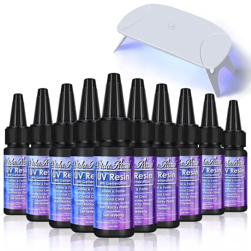 Vista 8 de Resina UV – Resina de curado UV, 10 x 1.0 fl oz, transparente y transparente, de curado rápido, kit para hacer joyas de bricolaje 10*1.0 fl oz