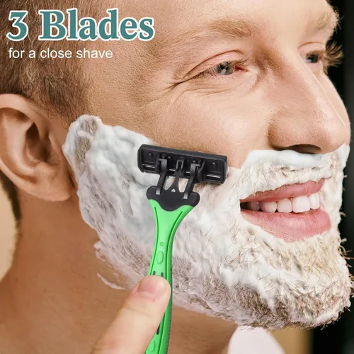 Vista 5 de 32 maquinillas de afeitar desechables para hombre a granel de 3 cuchillas para piel sensible, cómoda graduación Día del Padre