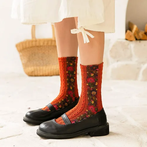 Vista 2 de Calcetines de algodón Crew para mujer, estilo vintage, pack de 5 pares, talla única