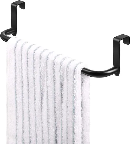 Vista 7 de 2 piezas barra toallero de metal para gabinete de cocina, barra toallero de acero para colgar en el interior o exterior de las puertas, hogar, Negro