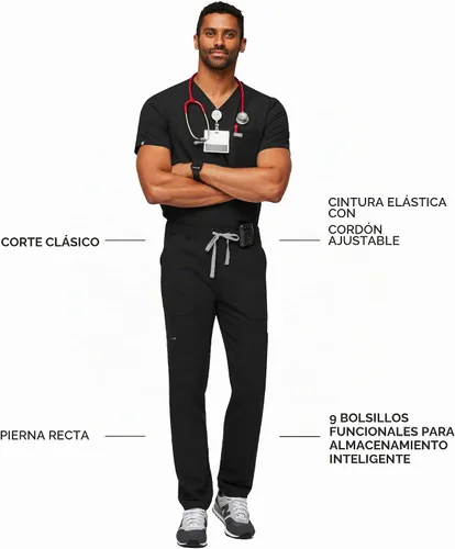 Vista 3 de Pantalones de limpieza tipo cargo FIGS Cairo, ajuste clásico de pierna recta BLK