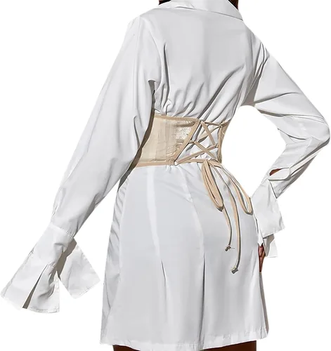 Vista 5 de JUMISEE Corsé de malla transparente para mujer, con cordones, cadena de metal, con huesos, cinturón ancho
