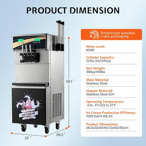 Vista 9 de Jocisland Máquina de helado suave comercial de 45L/H, máquina de helado de 3 sabores de 2900 W, compresores duales, cilindro de acero inoxidable