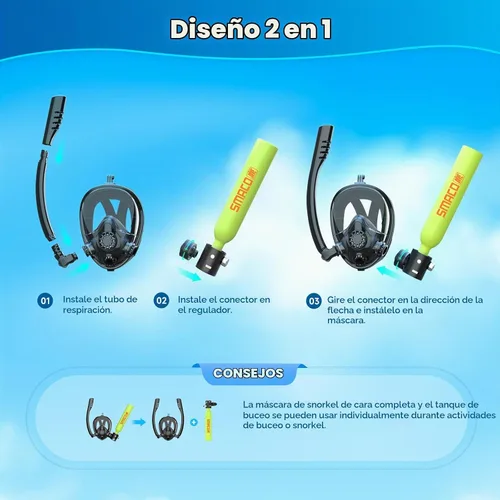 Vista 6 de SMACO Mini Scuba Tank with Snorkel Mask, 0.5L Lung Air Tank Sub Mask