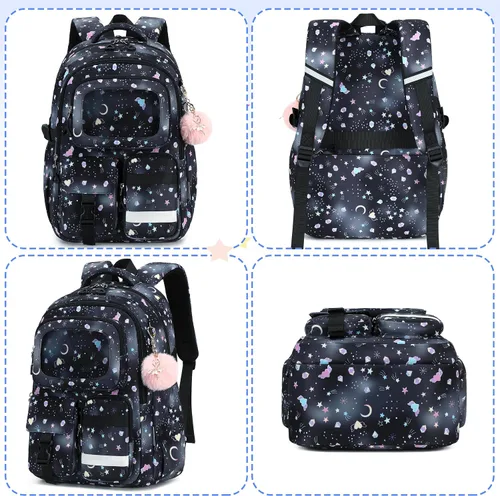 Vista 3 de AO ALI VICTORY - Mochila para niñas con lonchera, mochilas escolares para niños y niñas de escuela primaria y secundaria, lindo juego de mochilas