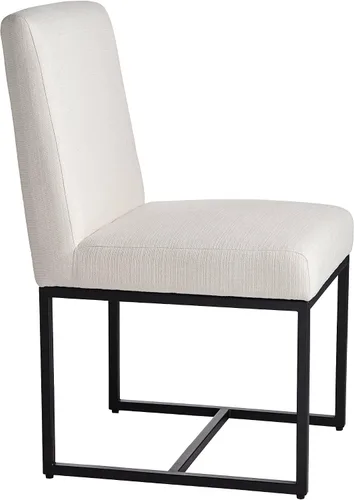 Vista 8 de 55 Downing Street Silla de comedor Myles de tela blanca y metal negro