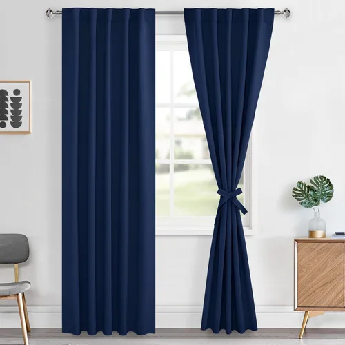 Vista 86 de Hiasan Cortinas opacas negras para dormitorio, cortinas opacas cortas de 45 pulgadas de largo, con aislamiento térmico, bolsillo para barra