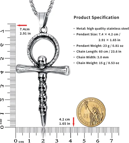 Vista 6 de Collar de cruz, Ankh, oración de serenidad, calavera, collar con colgante de cruz celta para hombres y mujeres, joyería cristiana, potente