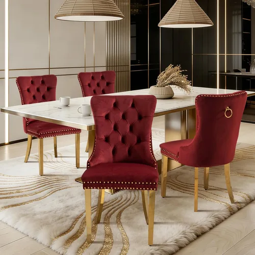 Vista 89 de Juego de 2 sillas de comedor de terciopelo con patas de madera, color beige Mid Century Modern Dining Chairs,Upholstered Chairs with Nailhead