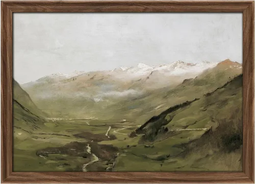 Vista 166 de MUDECOR Lienzo enmarcado prémium para pared, pinos nevados en bosque de invierno, ilustraciones modernas, arte contemporáneo, escénico, divertido