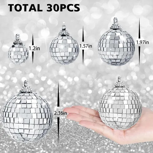 Vista 2 de 30 bolas de discoteca – Adornos de bola de discoteca con espejo colgante, decoración de fiesta de discoteca para despedida de soltera temática