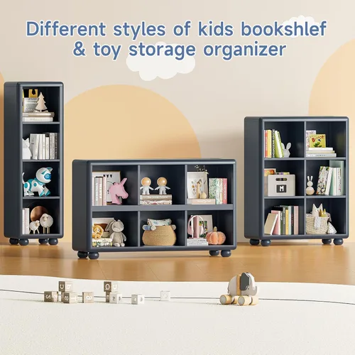 Vista 7 de ONBRILL Estantería infantil con 6 cubos de almacenamiento, organizador de almacenamiento de juguetes con diseño completo, diseño Montessori Shlef