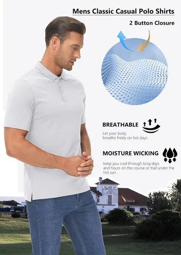 Vista 7 de MAGCOMSEN Polo de manga corta para hombre, polo de golf, de algodón, piqué, de tenis, camisa ligera e informal